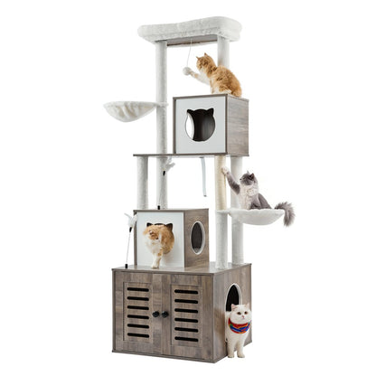 SSXG003 - 2-in-1 Cat Tree with Litter Box & Faux Fur Pad