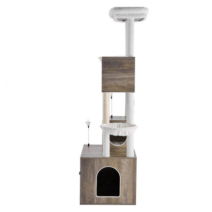 SSXG003 - 2-in-1 Cat Tree with Litter Box & Faux Fur Pad