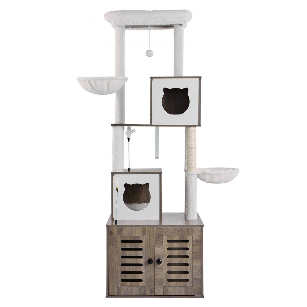 SSXG003 - 2-in-1 Cat Tree with Litter Box & Faux Fur Pad