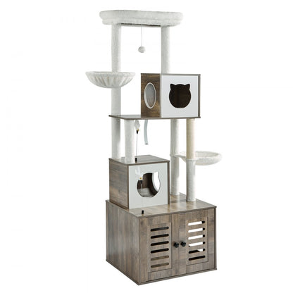 SSXG003 - 2-in-1 Cat Tree with Litter Box & Faux Fur Pad