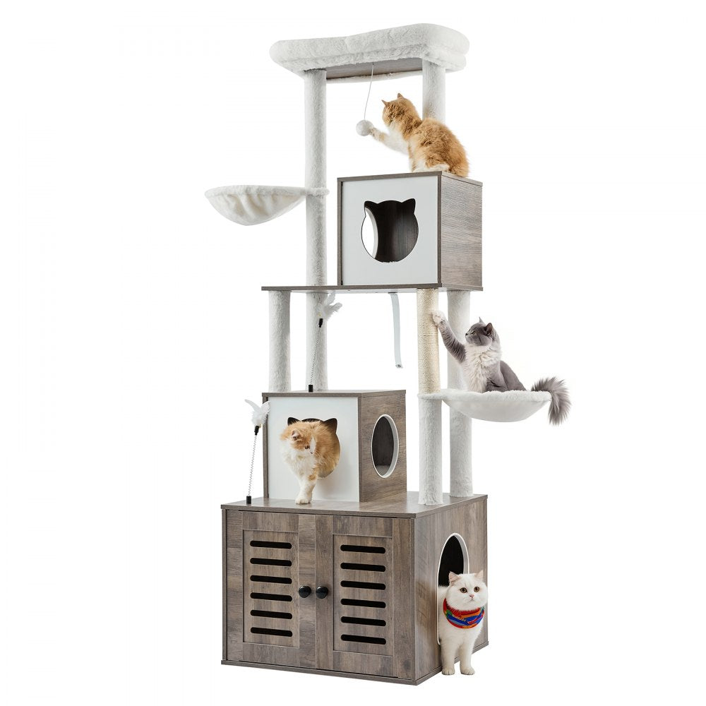 SSXG003 - 2-in-1 Cat Tree with Litter Box & Faux Fur Pad