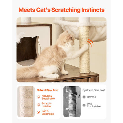 SSXG004 - 2-in-1 Cat Tree with Litter Box, Durable Faux Fur & Toys