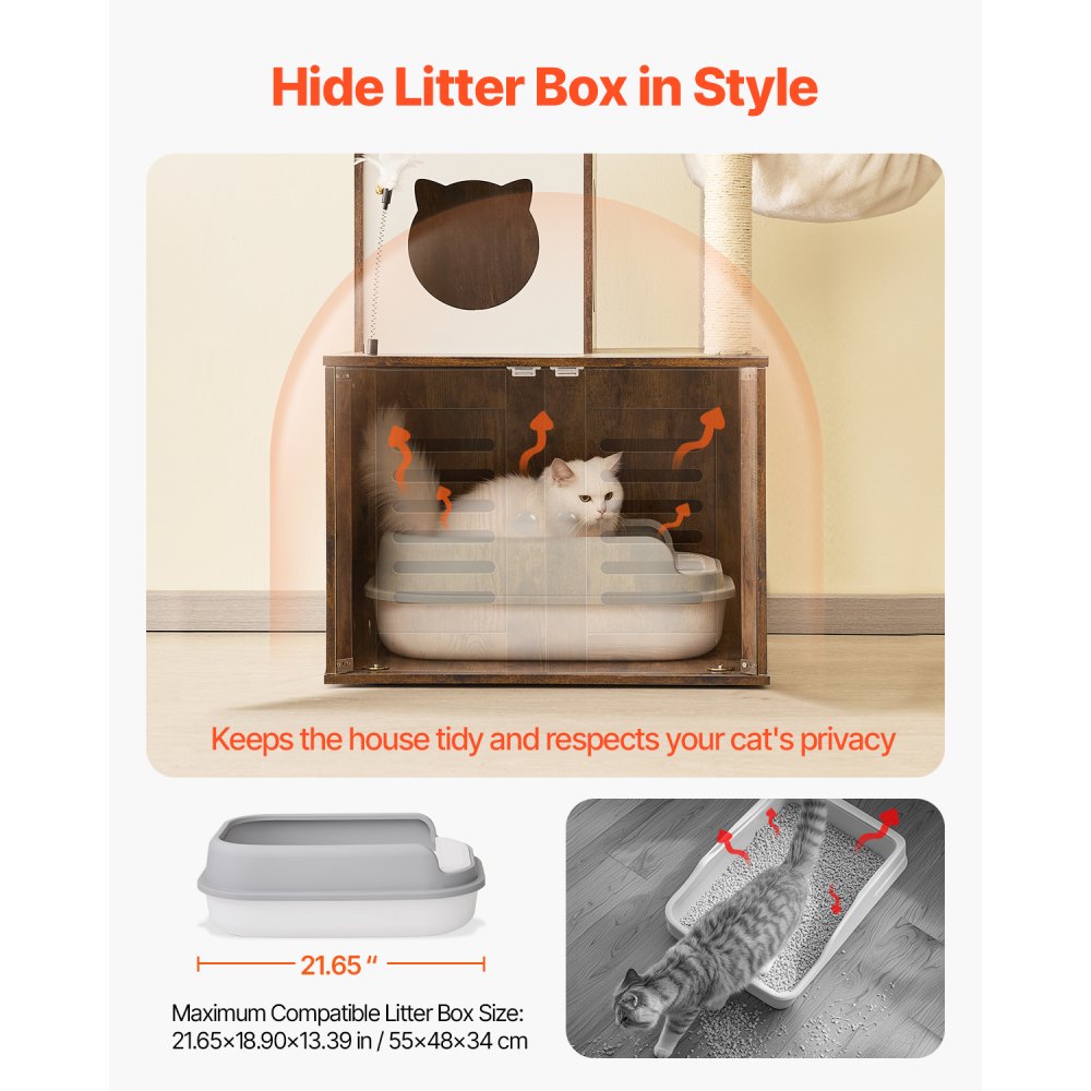 SSXG004 - 2-in-1 Cat Tree with Litter Box, Durable Faux Fur & Toys