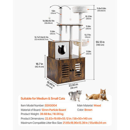 SSXG004 - 2-in-1 Cat Tree with Litter Box, Durable Faux Fur & Toys