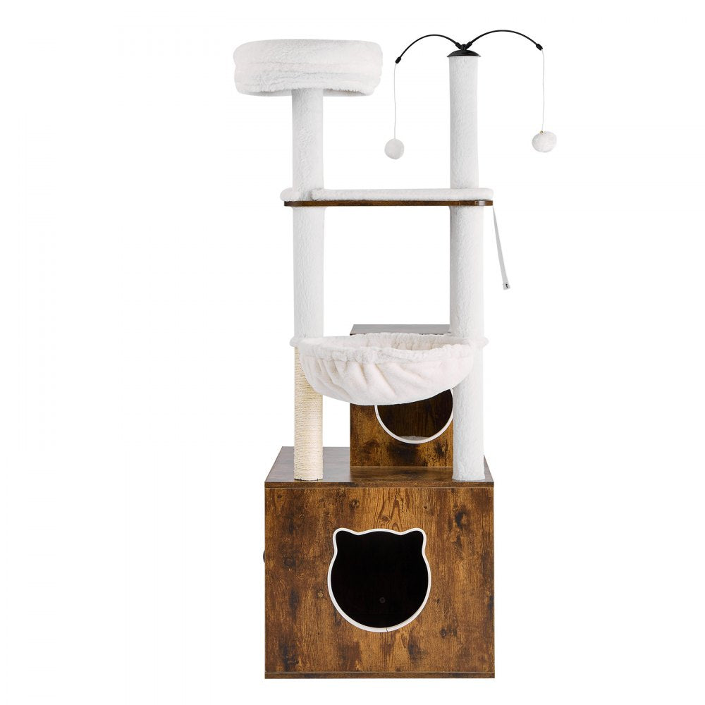 SSXG004 - 2-in-1 Cat Tree with Litter Box, Durable Faux Fur & Toys