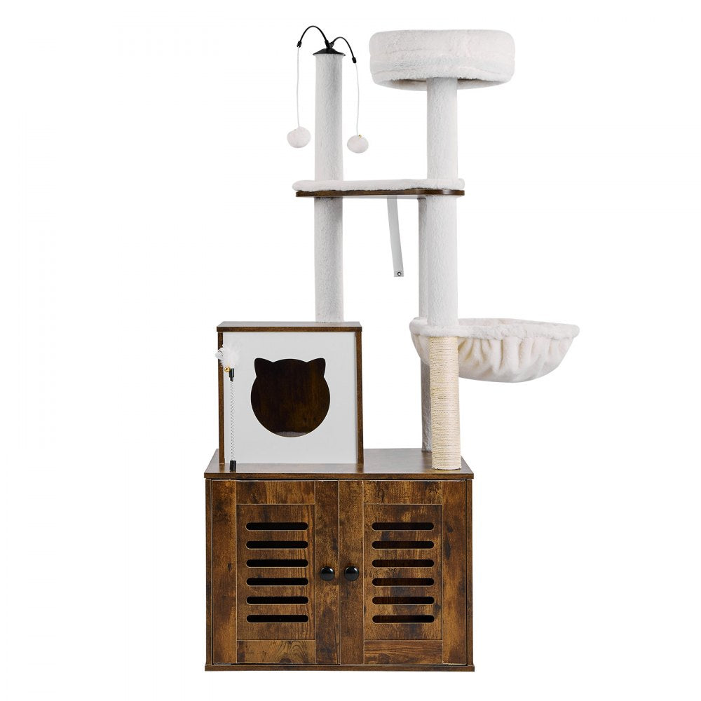 SSXG004 - 2-in-1 Cat Tree with Litter Box, Durable Faux Fur & Toys