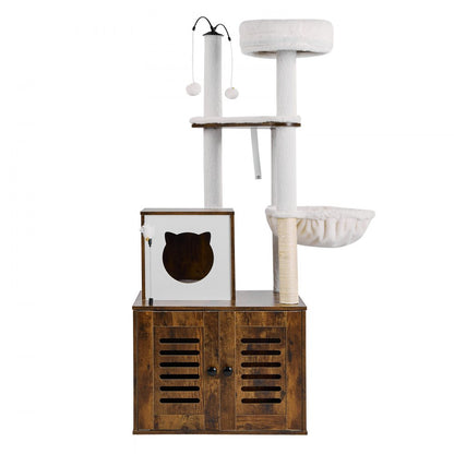 SSXG004 - 2-in-1 Cat Tree with Litter Box, Durable Faux Fur & Toys