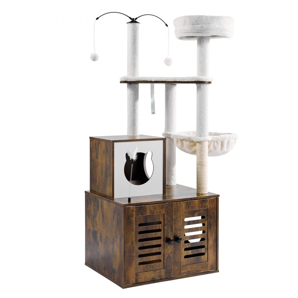 SSXG004 - 2-in-1 Cat Tree with Litter Box, Durable Faux Fur & Toys