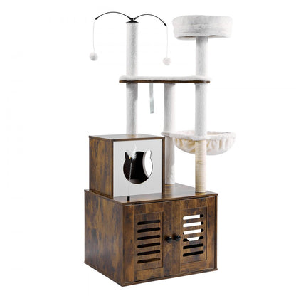 SSXG004 - 2-in-1 Cat Tree with Litter Box, Durable Faux Fur & Toys
