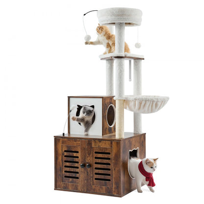 SSXG004 - 2-in-1 Cat Tree with Litter Box, Durable Faux Fur & Toys