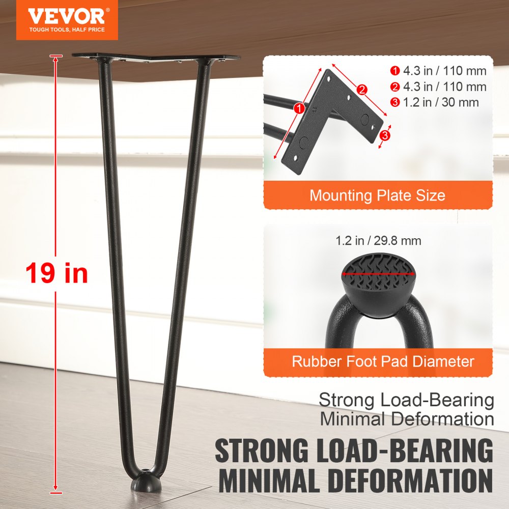 T10569-19 - Sleek 19" Hairpin Legs for Modern Furniture Design