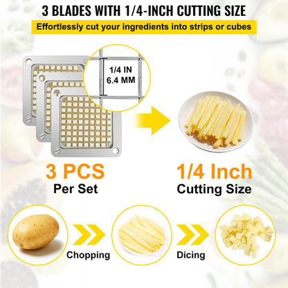 1/4 - Durable Aluminum Chopper Blade Set with 6 Extra Stainless Steel Knives