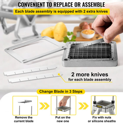 1/4 - Durable Aluminum Chopper Blade Set with 6 Extra Stainless Steel Knives
