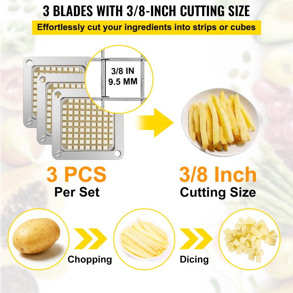 3/8 - Stainless Steel French Fry Cutter Blade Set with 6 Replacement Knives