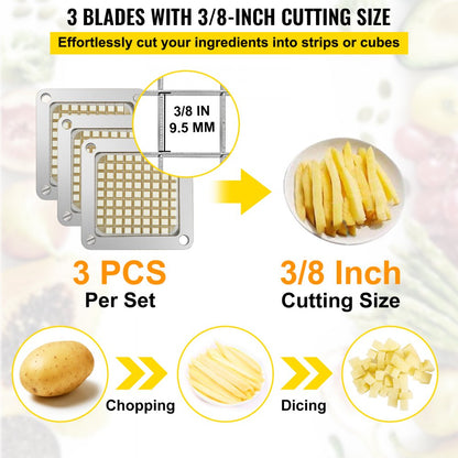 3/8 - Stainless Steel French Fry Cutter Blade Set with 6 Replacement Knives