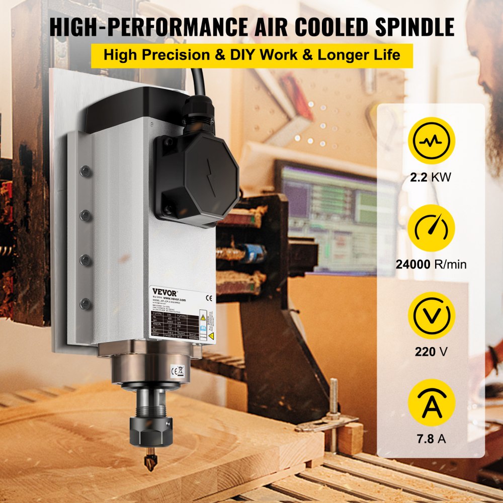 7005 x 2, 7002 x 2 - 2.2KW Air Cooled Spindle Motor, Durable ER20, 24000 RPM