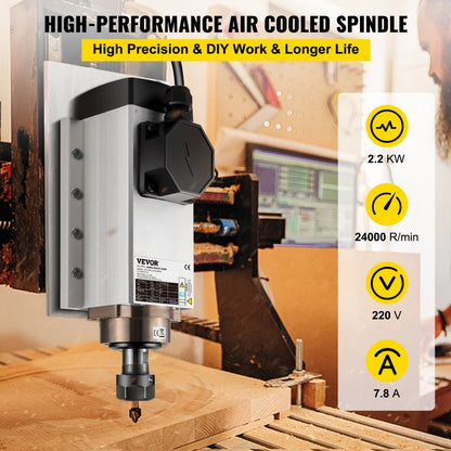 7005 x 2, 7002 x 2 - 2.2KW Air Cooled Spindle Motor, Durable ER20, 24000 RPM