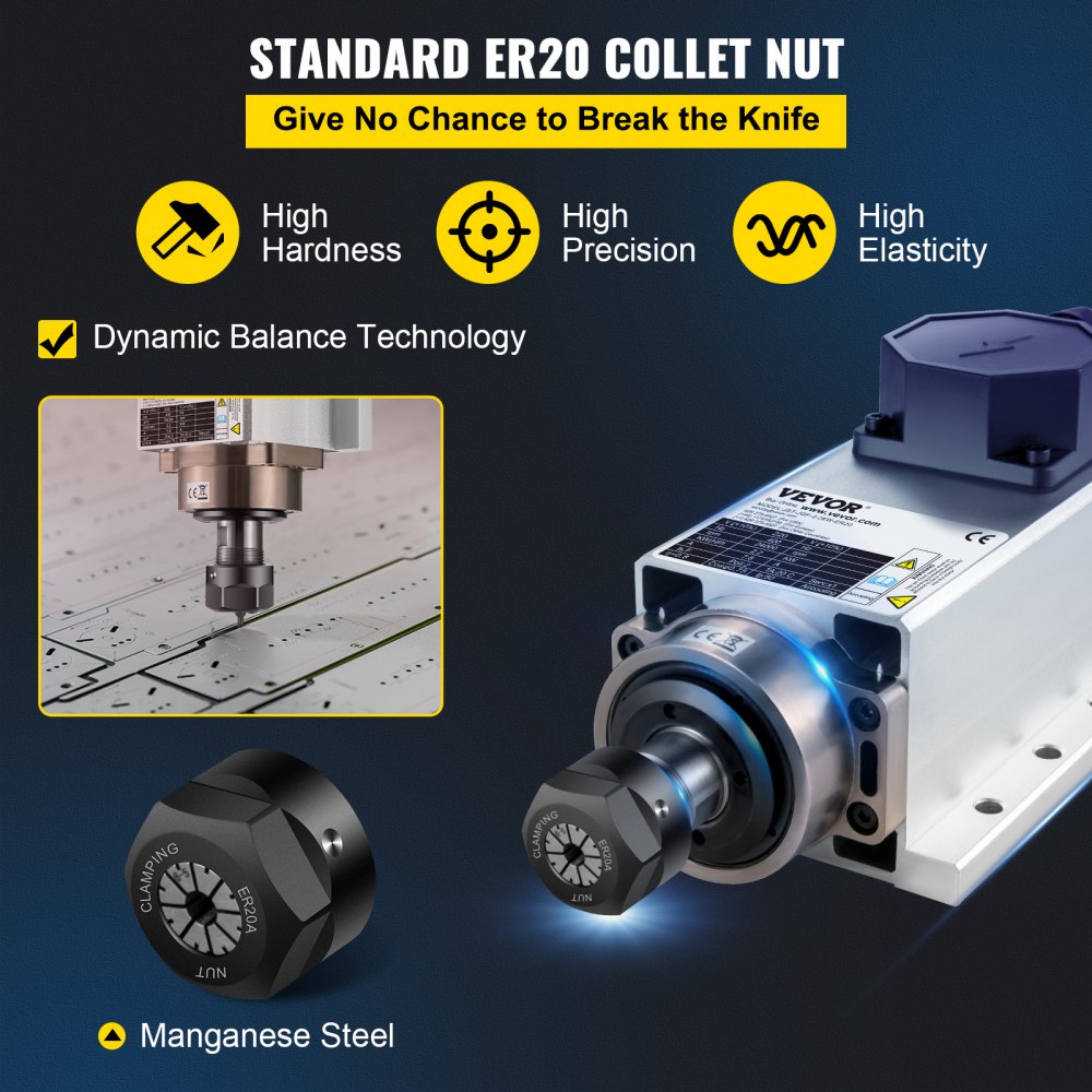 7005 x 2, 7002 x 2 - 2.2KW Air Cooled Spindle Motor, Durable ER20, 24000 RPM