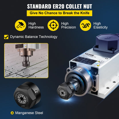 7005 x 2, 7002 x 2 - 2.2KW Air Cooled Spindle Motor, Durable ER20, 24000 RPM