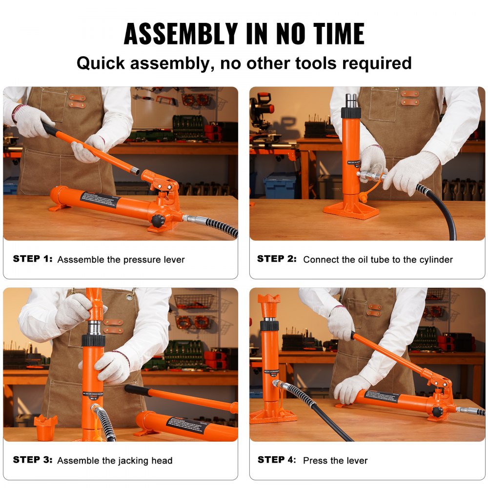 010270152829 - VEVOR 10-Ton Hydraulic Ram Kit with 4.6 ft Hose & Storage Case