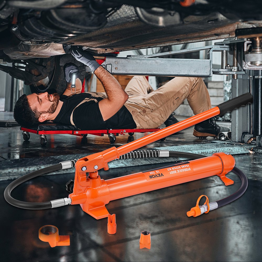 010270152829 - VEVOR 10-Ton Hydraulic Ram Kit with 4.6 ft Hose & Storage Case