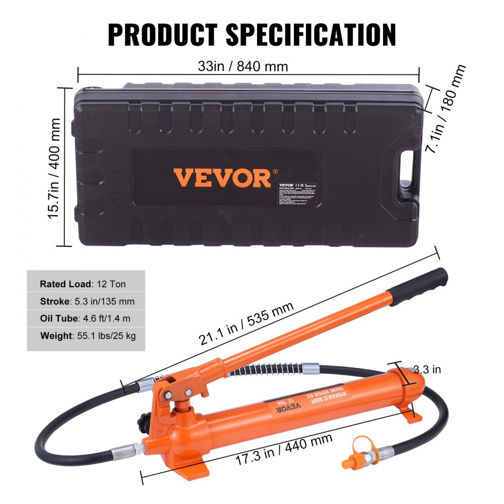 010734762801 - VEVOR 12 Ton Hydraulic Power Kit with Ergonomic Pump