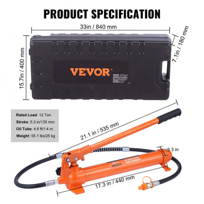 010734762801 - VEVOR 12 Ton Hydraulic Power Kit with Ergonomic Pump
