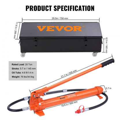 010580480995 - 20 Ton Hydraulic Jack Kit with 5.7" Stroke, Durable Construction