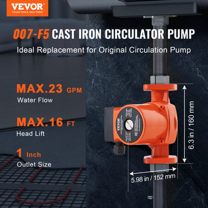 007-F5-7IFC - 23 GPM Cast Iron Hot Water Circulator Pump with 3 Speed Settings