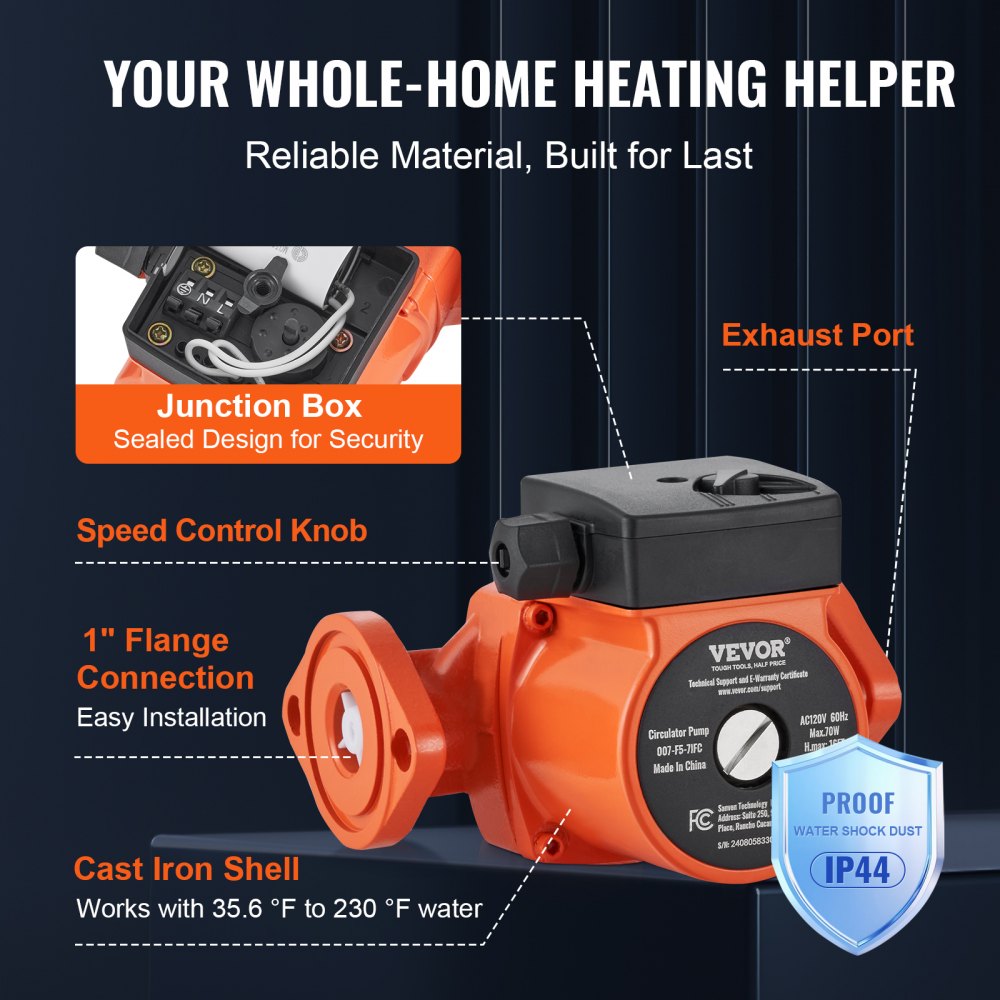 007-F5-7IFC - 23 GPM Cast Iron Hot Water Circulator Pump with 3 Speed Settings