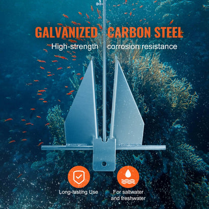 AN08A-6.0kg-YM(AS) - Durable 13 lb Fluke Anchor Kit with 7.9' Chain & Rope