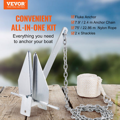 AN08A-4.0kg-YM(AS) - 8.5 lb Fluke Anchor Kit for 15'-18' Boats