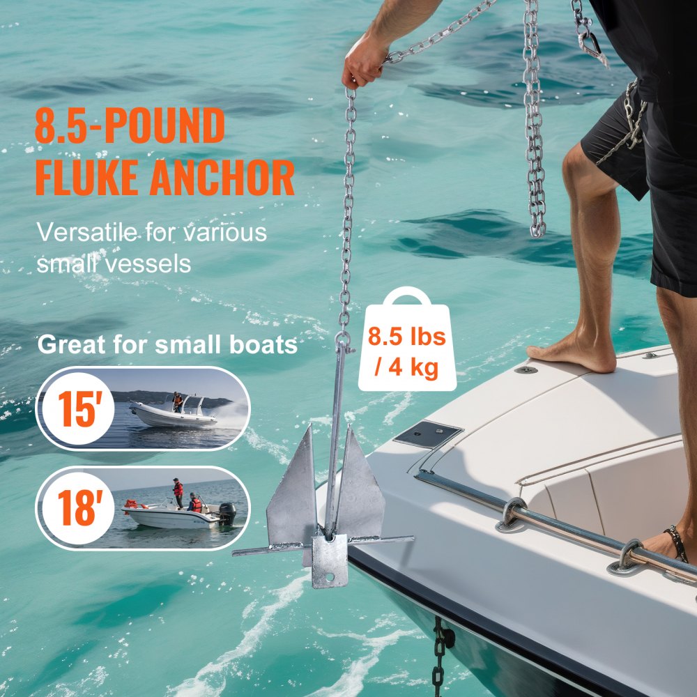AN08A-4.0kg-YM(AS) - 8.5 lb Fluke Anchor Kit for 15'-18' Boats