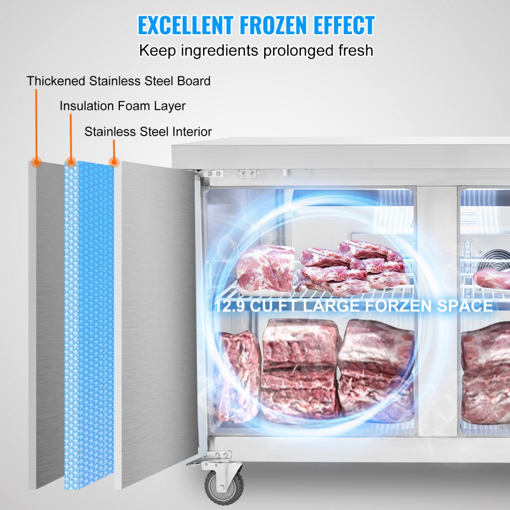 KTF-48B1 - 48" Stainless Steel Frozen Prep Table with LED Temperature Control