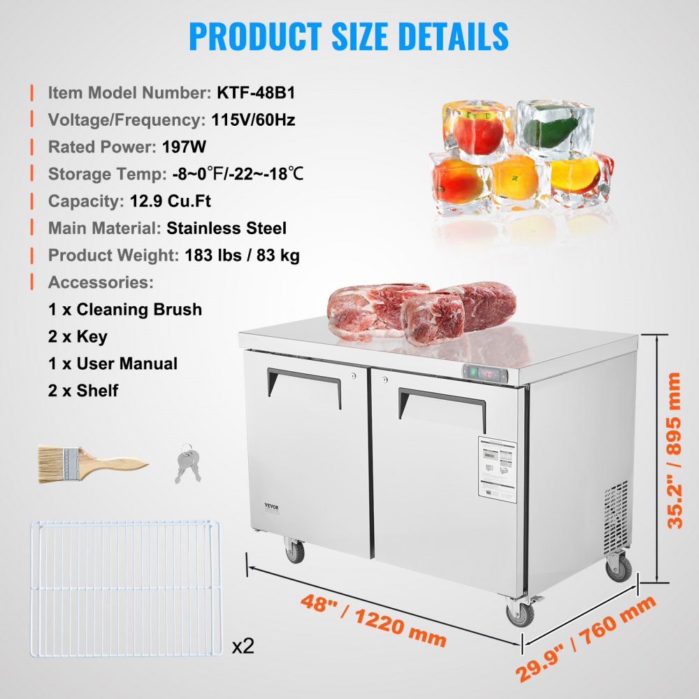 KTF-48B1 - 48" Stainless Steel Frozen Prep Table with LED Temperature Control