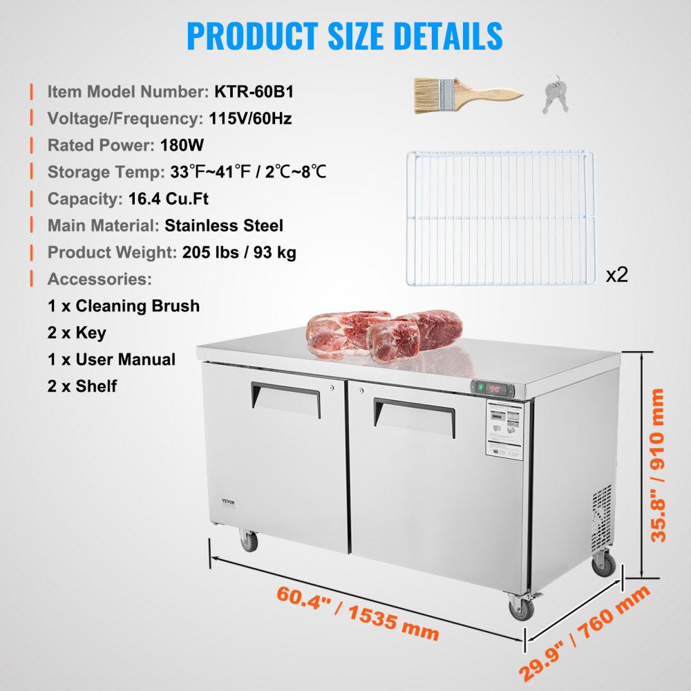 KTR-60B1 - 60" Stainless Steel Refrigerated Prep Table with LED Control