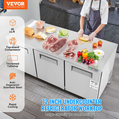 KTR-72B1 - 72" Stainless Steel Refrigerated Prep Table with Dual-Zone Storage