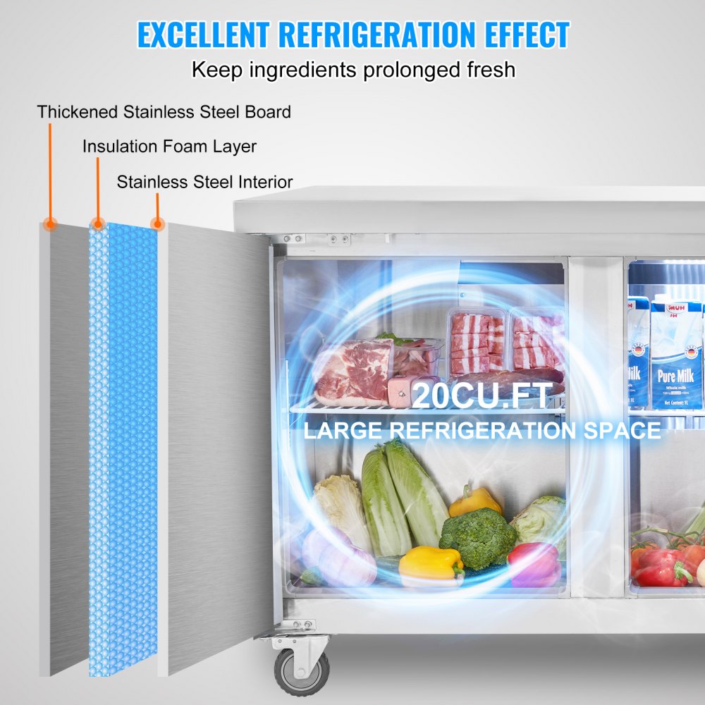 KTR-72B1 - 72" Stainless Steel Refrigerated Prep Table with Dual-Zone Storage