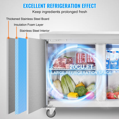 KTR-72B1 - 72" Stainless Steel Refrigerated Prep Table with Dual-Zone Storage