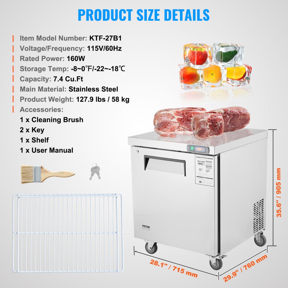 KTF-27B1 - 28" Stainless Steel Frozen Prep Table with Dual-Zone Storage