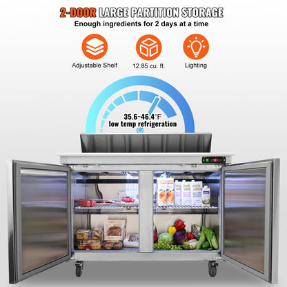 KSR-48B - 12.85 cu. ft. Stainless Steel Salad Prep Table with 12 Pans