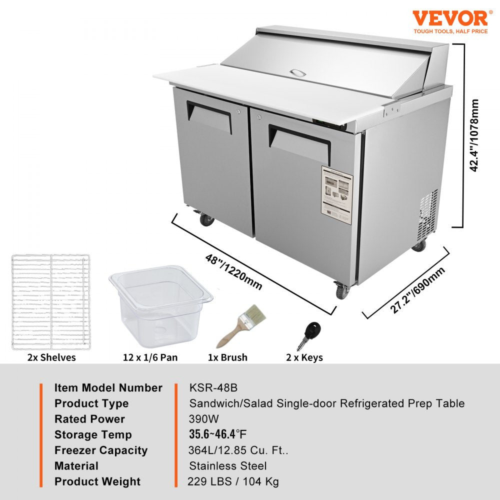 KSR-48B - 12.85 cu. ft. Stainless Steel Salad Prep Table with 12 Pans