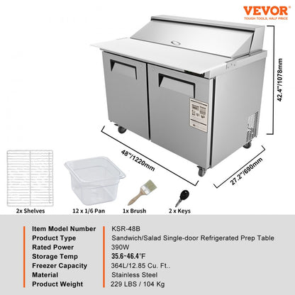KSR-48B - 12.85 cu. ft. Stainless Steel Salad Prep Table with 12 Pans