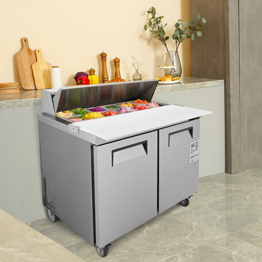 KSR-48B - 12.85 cu. ft. Stainless Steel Salad Prep Table with 12 Pans