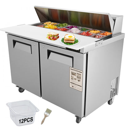 KSR-48B - 12.85 cu. ft. Stainless Steel Salad Prep Table with 12 Pans