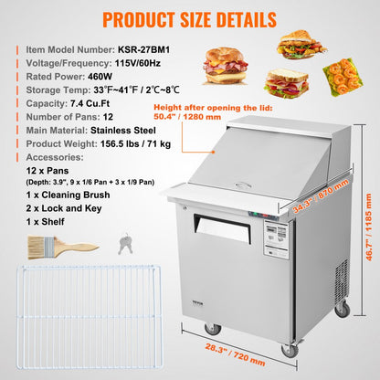 KSR-27BM1 - Stainless Steel 28" Salad Prep Table with 12 Ingredient Pans