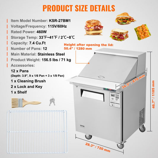 KSR-27BM1 - Stainless Steel 28" Salad Prep Table with 12 Ingredient Pans