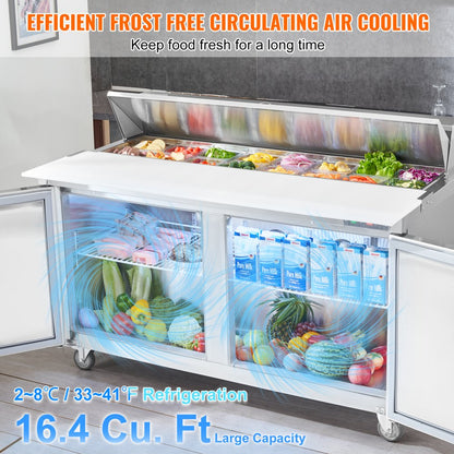 KSR-60B1 - 60" Stainless Steel Prep Table with 16 Pans & Temperature Control