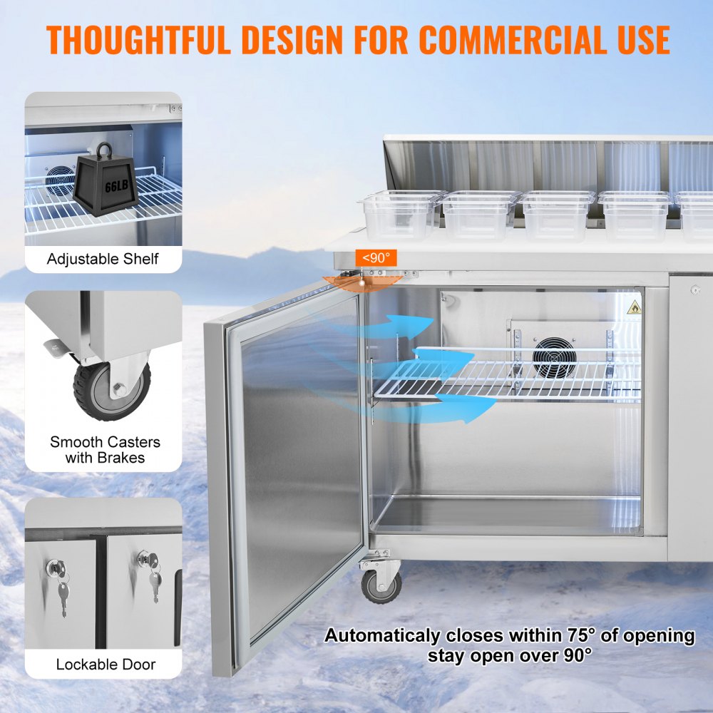 KSR-60B1 - 60" Stainless Steel Prep Table with 16 Pans & Temperature Control