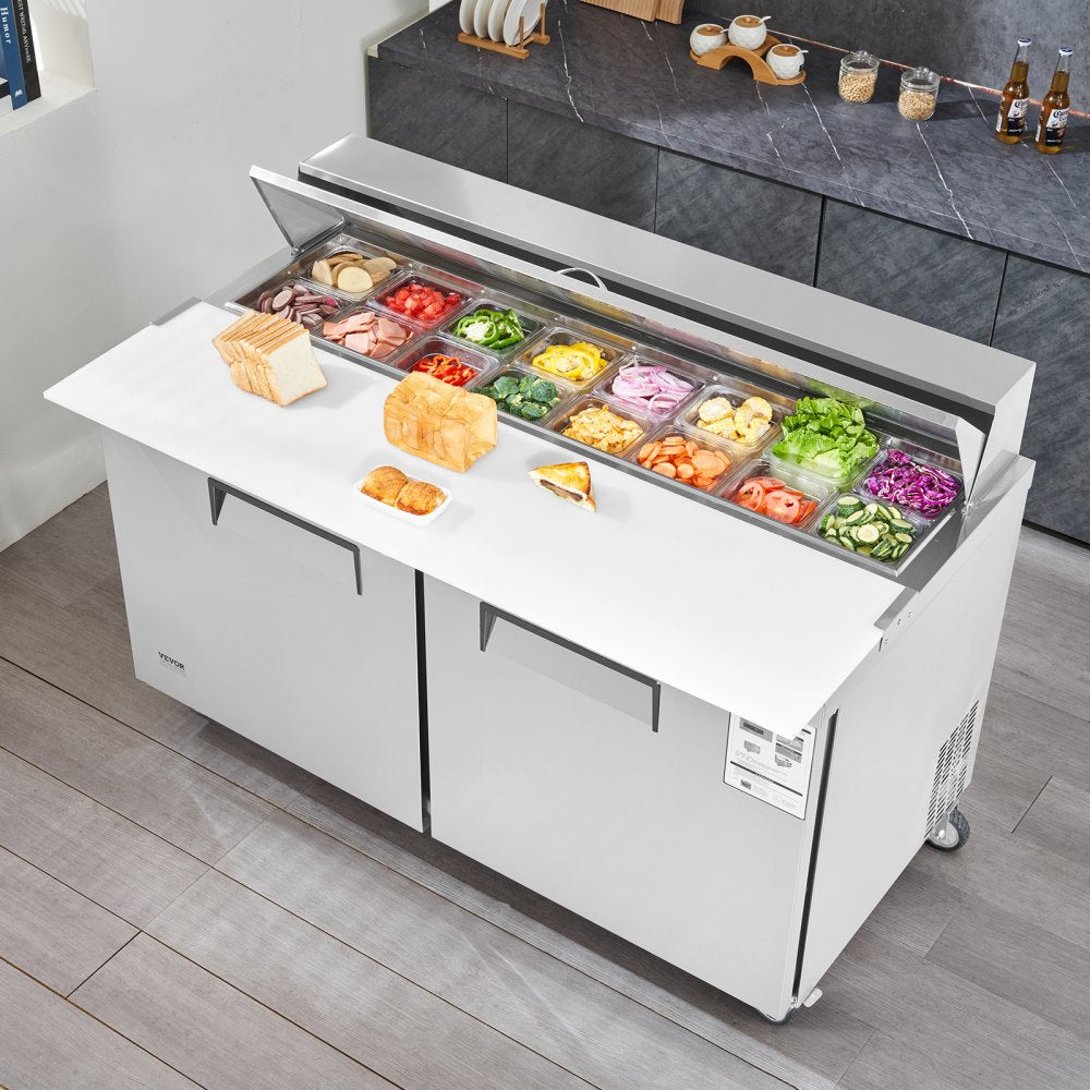 KSR-60B1 - 60" Stainless Steel Prep Table with 16 Pans & Temperature Control
